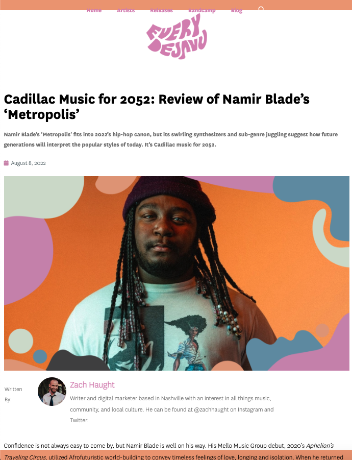 Namir Blade 'Metropolis' Review via EveryDejaVu