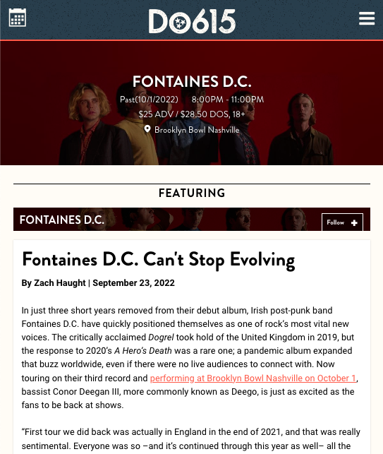 Fontaines D.C. interview excerpt via Do615