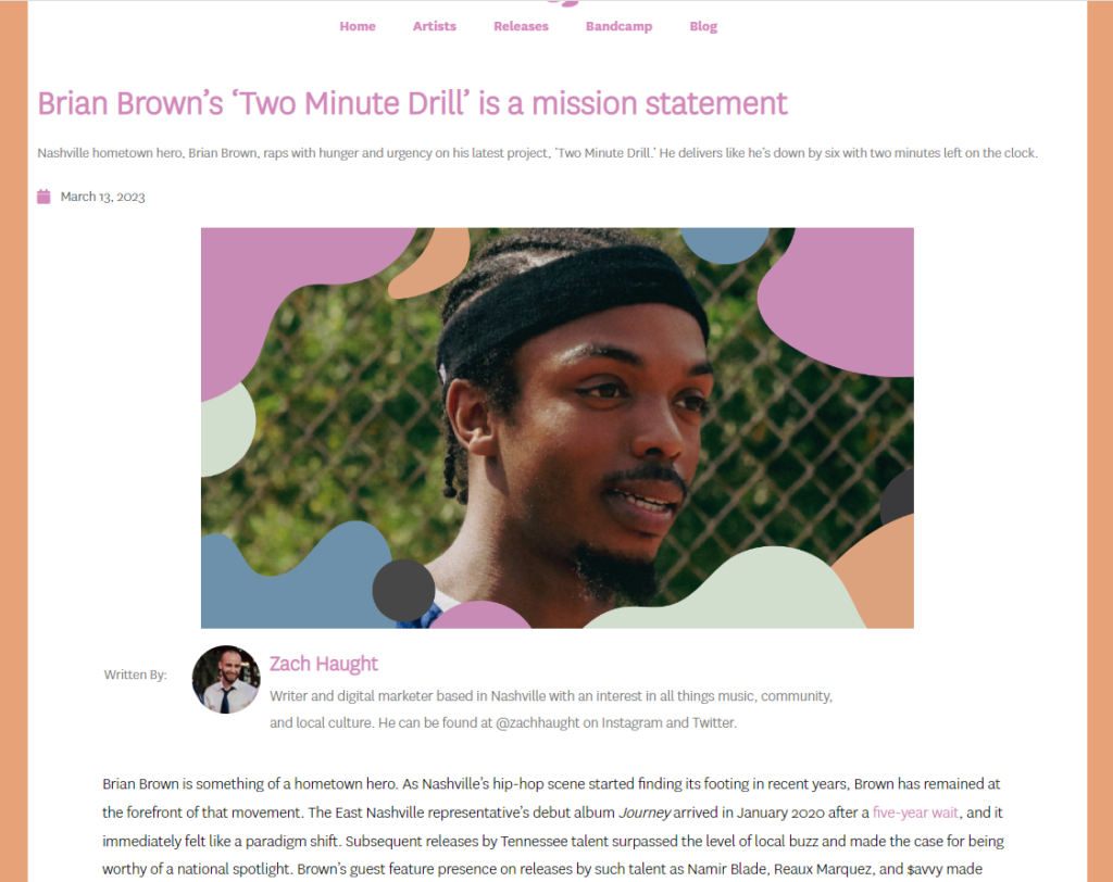This image is a screenshot of Zach Haught's review of Brian Brown's "Two Minute Drill" EP, originally published by EveryDejaVu.
